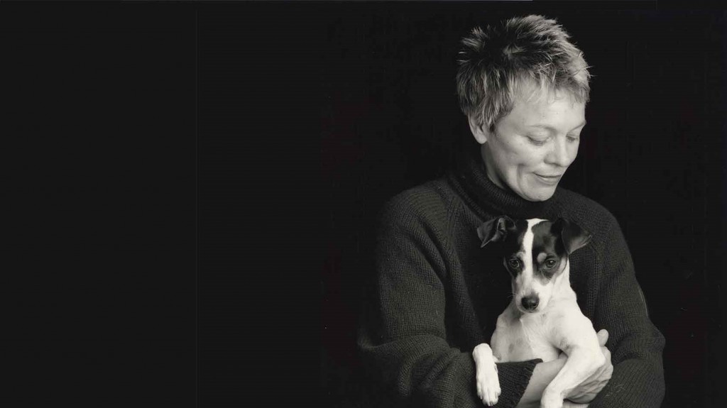 Filmmaker Laurie Anderson and her pet rat terrier, Lolabelle, subject of her film HEART OF A DOG, opening October 21 at Film Forum. Photo by Sophie Calle. Courtesy of Abramorama.